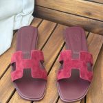 Hermes Oran Burgundy Suede Goatskin Leather Flat Sandals