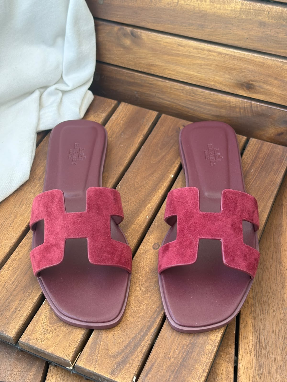 Hermes Oran Burgundy Suede Goatskin Leather Flat Sandals Hermes Oran Burgundy Suede Goatskin Leather Flat Sandals