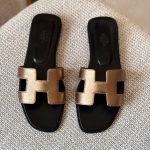 Hermes Oran Champagne Goatskin Leather Flat Sandals