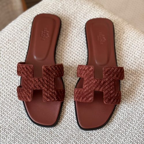Hermes Oran Marron Suede Leather Flat Sandals