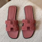 Hermes Oran Rose Pink Suede Leather Flat Sandals