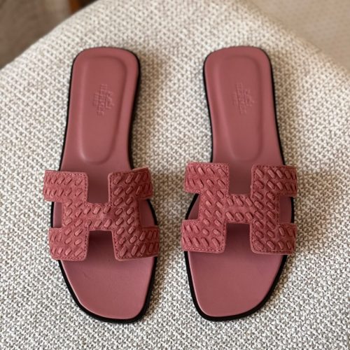 Hermes Oran Rose Pink Suede Leather Flat Sandals