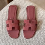 Hermes Oran Suede Bordeaux Goatskin Leather Flat Sandals