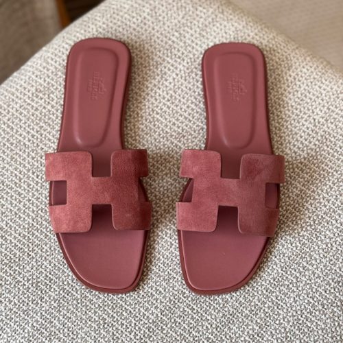 Hermes Oran Suede Bordeaux Goatskin Leather Flat Sandals