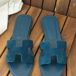 Hermes Oran Vert Oxford Suede Goatskin Leather Flat Sandals