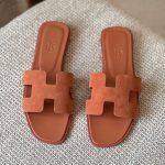 Hermes Oran Vibrant Orange Suede Goatskin Leather Flat Sandals
