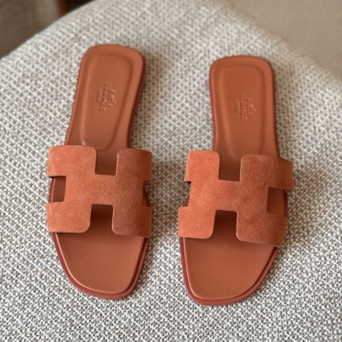 Hermes Oran Vibrant Orange Suede Goatskin Leather Flat Sandals