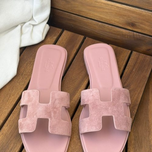 Hermes Oran Vibrant Pink Suede Goatskin Leather Flat Sandals