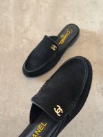 Chanel CC Logo Suede Calfskin Mules In Black - Image 4