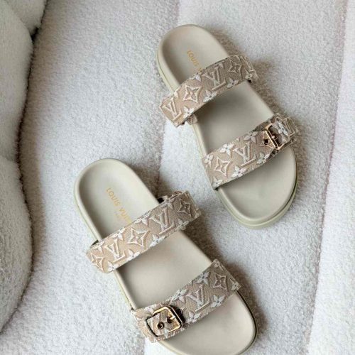 Louis Vuitton Bom Dia Flat Comfort Mules Beige Monogram Jacquard