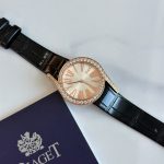 Piaget Limelight Gala 26MM Rose Gold Diamond Bezel Black Strap Ladies Watch