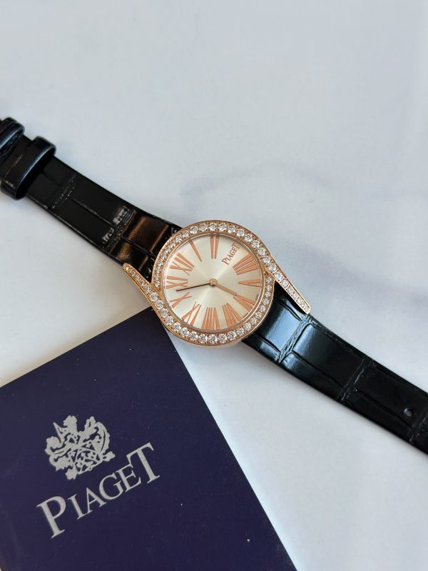 Piaget Limelight Gala 26MM Rose Gold Diamond Bezel Black Strap Ladies Watch
