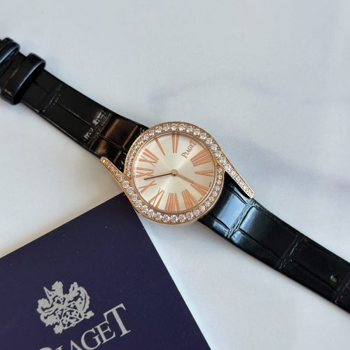 Piaget Limelight Gala 26MM Rose Gold Diamond Bezel Black Strap Ladies Watch