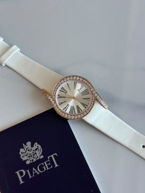 Piaget Limelight Gala 26MM Rose Gold Diamond Bezel White Strap Ladies Watch