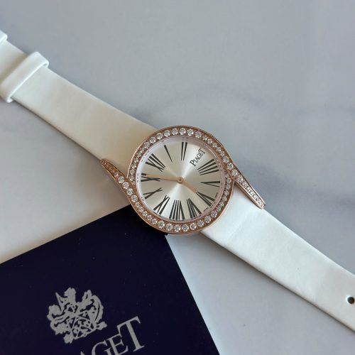 Piaget Limelight Gala 26MM Rose Gold Diamond Bezel White Strap Ladies Watch