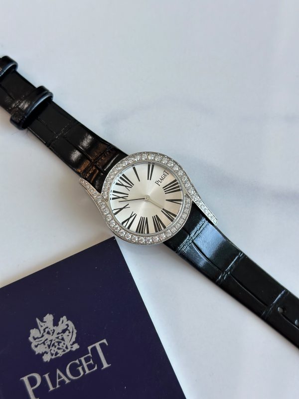 Piaget Limelight Gala 26MM Silver Diamond Bezel Black Strap Ladies Watch