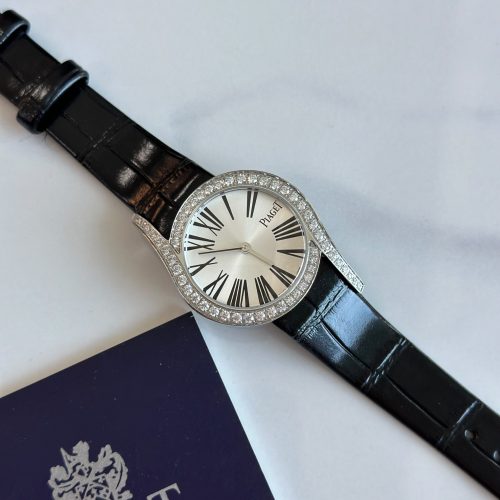 Piaget Limelight Gala 26MM Silver Diamond Bezel Black Strap Ladies Watch