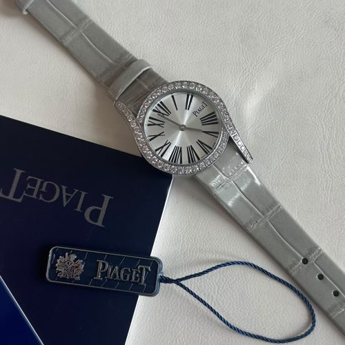 Piaget Limelight Gala 26MM Silver Diamond Bezel Grey Strap Ladies Watch