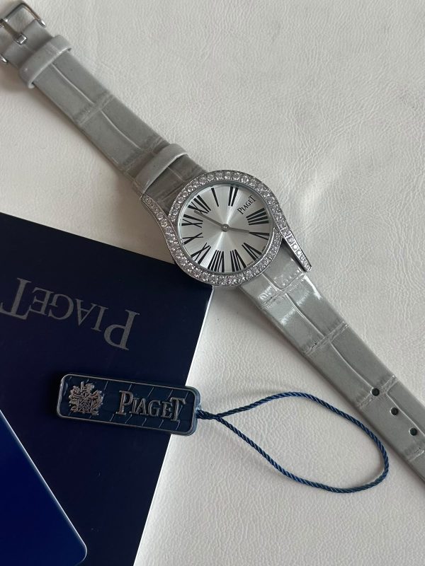 Piaget Limelight Gala 26MM Silver Diamond Bezel Grey Strap Ladies Watch