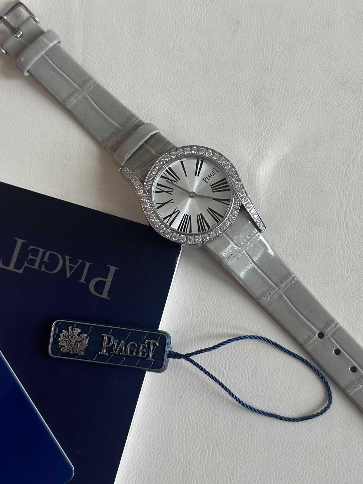 Piaget Limelight Gala 26MM Silver Diamond Bezel Grey Strap Ladies Watch Piaget Limelight Gala 26MM Silver Diamond Bezel Grey Strap Ladies Watch