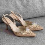 Rene Caovilla Beige Fabric Cinderella Slingback Sandals