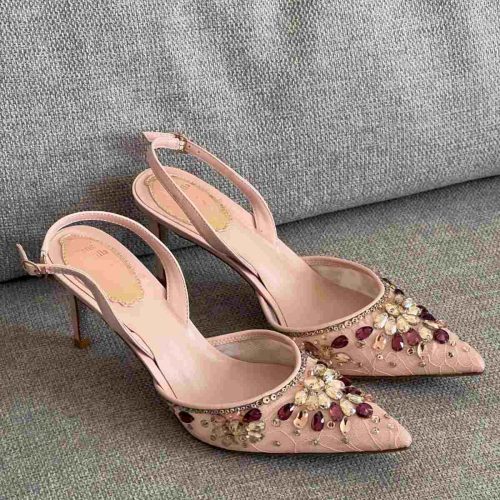 Rene Caovilla Pink Fabric Cinderella Slingback Sandals