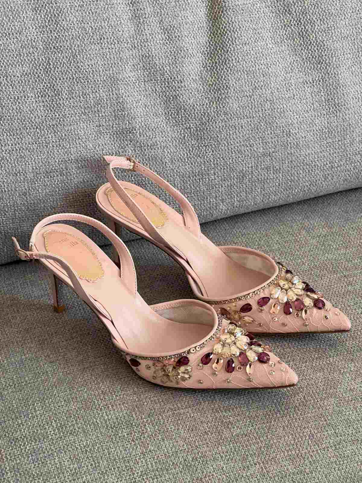 Rene Caovilla Pink Fabric Cinderella Slingback Sandals Rene Caovilla Pink Fabric Cinderella Slingback Sandals
