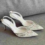 Rene Caovilla White Fabric Cinderella Slingback Sandals