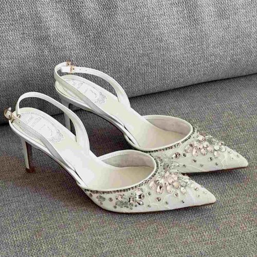Rene Caovilla White Fabric Cinderella Slingback Sandals