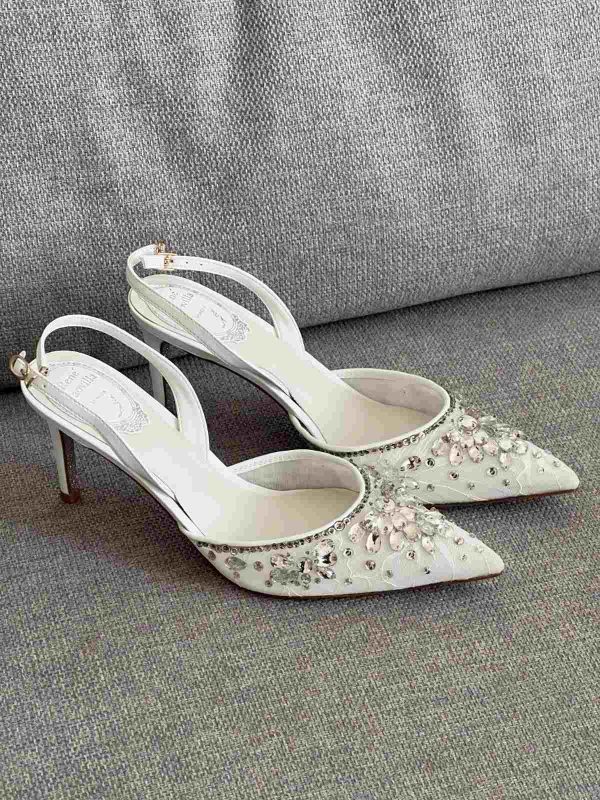 Rene Caovilla White Fabric Cinderella Slingback Sandals