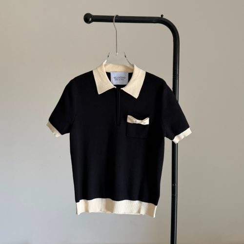 Valentino Garavani Bow Detail Cotton Black Polo Tshirt