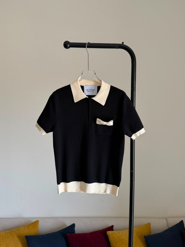Valentino Garavani Bow Detail Cotton Black Polo Tshirt