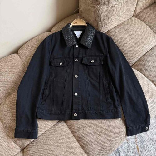 Bottega Veneta Black Intrecciato Collar Denim Jacket