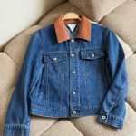 Bottega Veneta Mid Blue Intrecciato Collar Denim Jacket