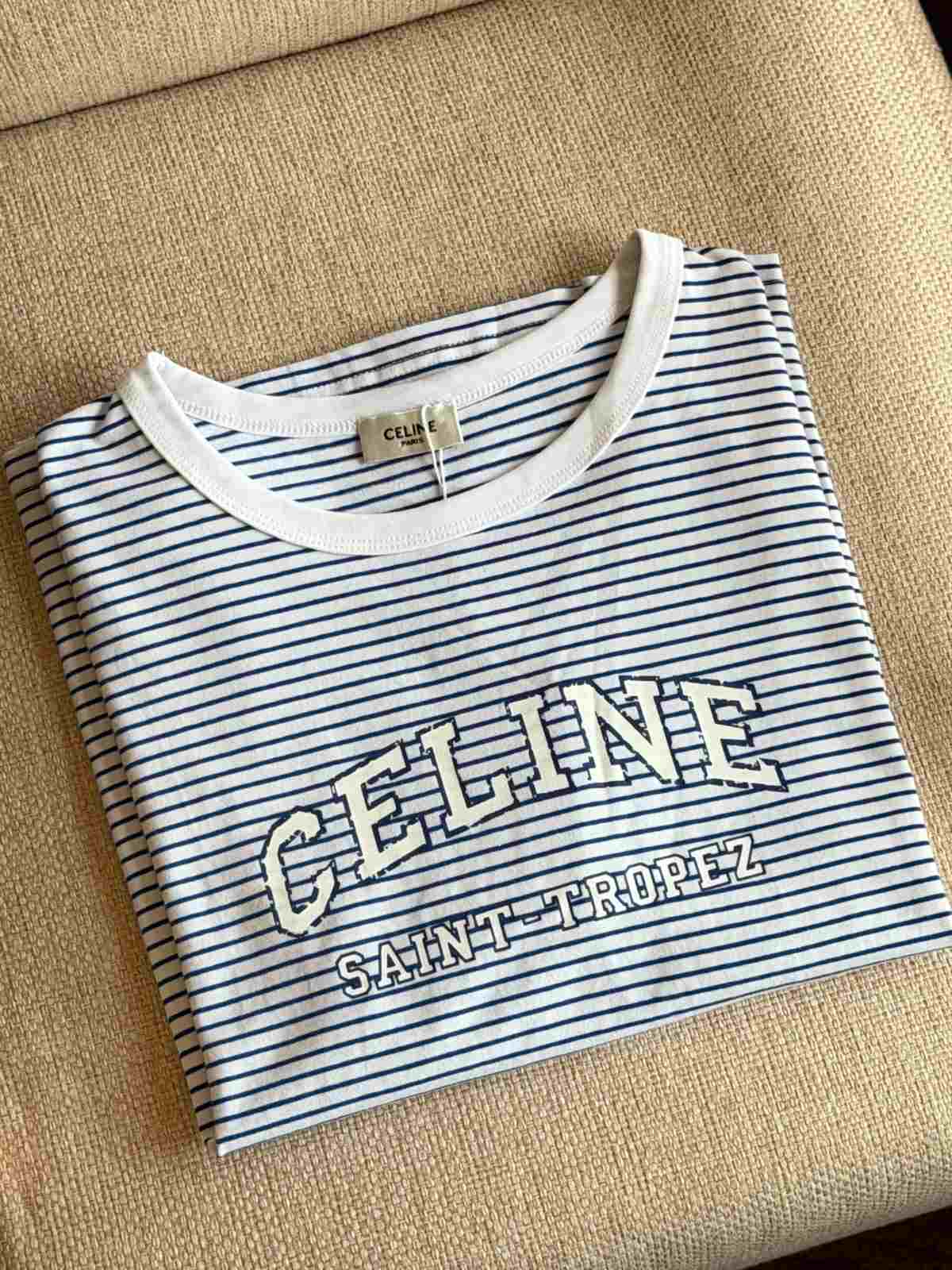 Celine Saint-Tropez 70s Jersey Striped Blue White T-Shirt Celine Saint-Tropez 70s Jersey Striped Blue White T-Shirt