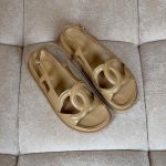 Chanel Beige Crumpled Shiny Lambskin CC Cut Out Sandals