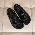 Chanel Black Crumpled Shiny Lambskin CC Cut Out Sandals