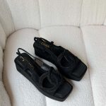 Chanel Black Suede CC Cut Out Wedge Sandals