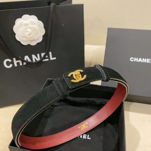 Chanel CC Logo Suede Calfskin Belt Black & Burgundy