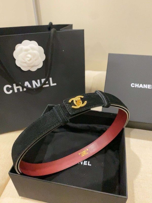 Chanel CC Logo Suede Calfskin Belt Black & Burgundy