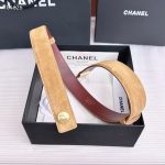 Chanel CC Logo Suede Calfskin Belt Dark Beige & Burgundy