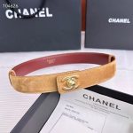Chanel CC Logo Suede Calfskin Belt Dark Beige & Burgundy