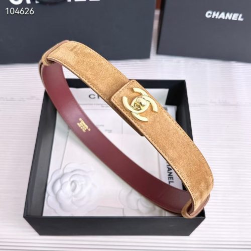 Chanel CC Logo Suede Calfskin Belt Dark Beige & Burgundy