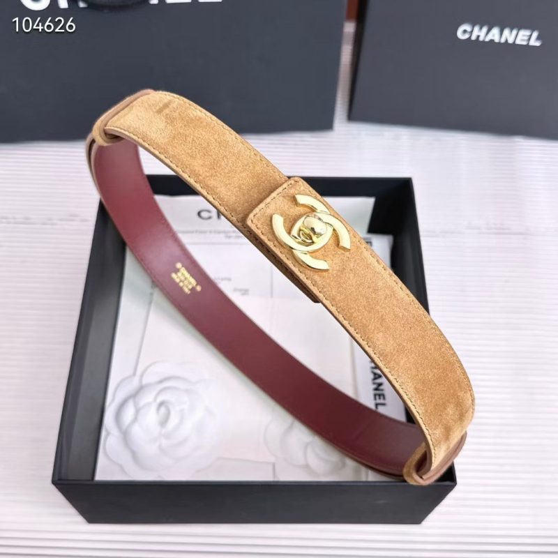 Chanel CC Logo Suede Calfskin Belt Dark Beige & Burgundy