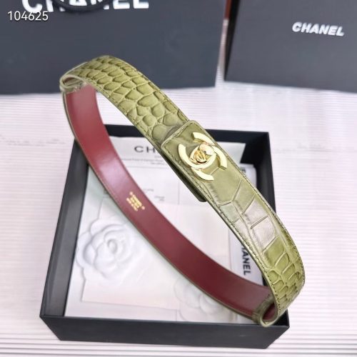 Chanel Crocodile-Embossed Calfskin CC Logo Belt khaki green