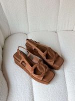 Chanel Dark Brown Suede CC Cut Out Wedge Sandals