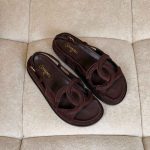 Chanel Dark Chocolate Crumpled Suede CC Cut Out Sandals