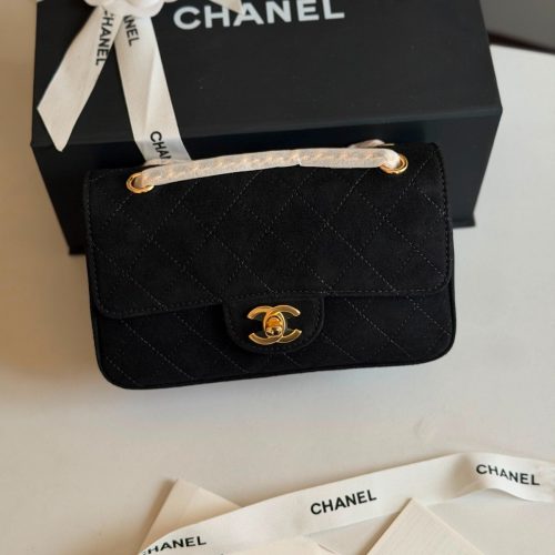 Chanel Mini Souplissimo Flap Bag Suede Black GHW