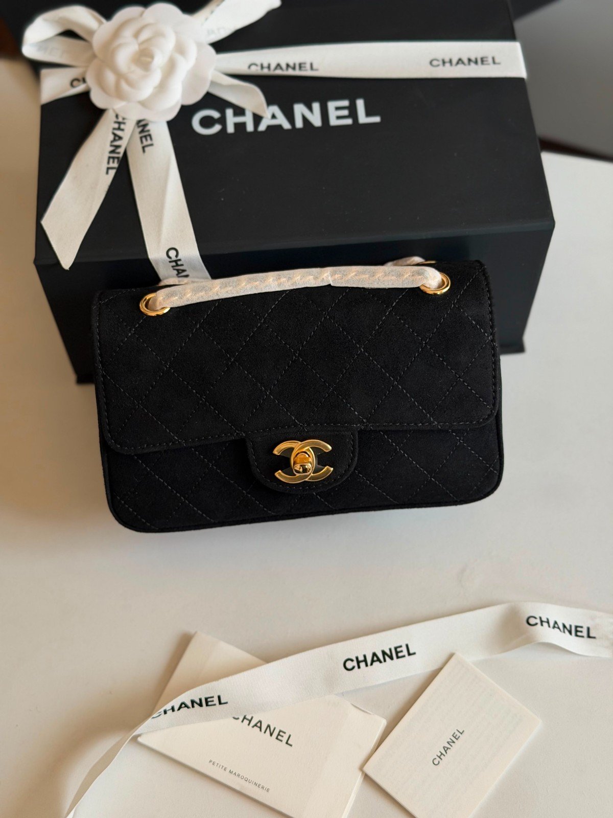 Chanel Mini Souplissimo Flap Bag Suede Black GHW Chanel Mini Souplissimo Flap Bag Suede Black GHW