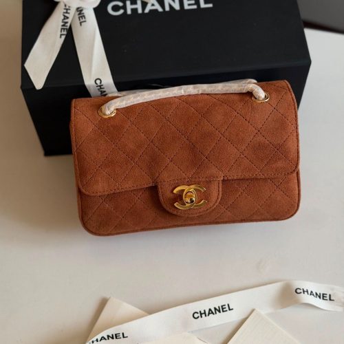 Chanel Mini Souplissimo Flap Bag Suede Camel GHW